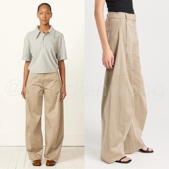 TIBI Sid Garment Dyed Silky Cotton Shorter Chino Pant in Acorn Beige - Picture 5 of 16